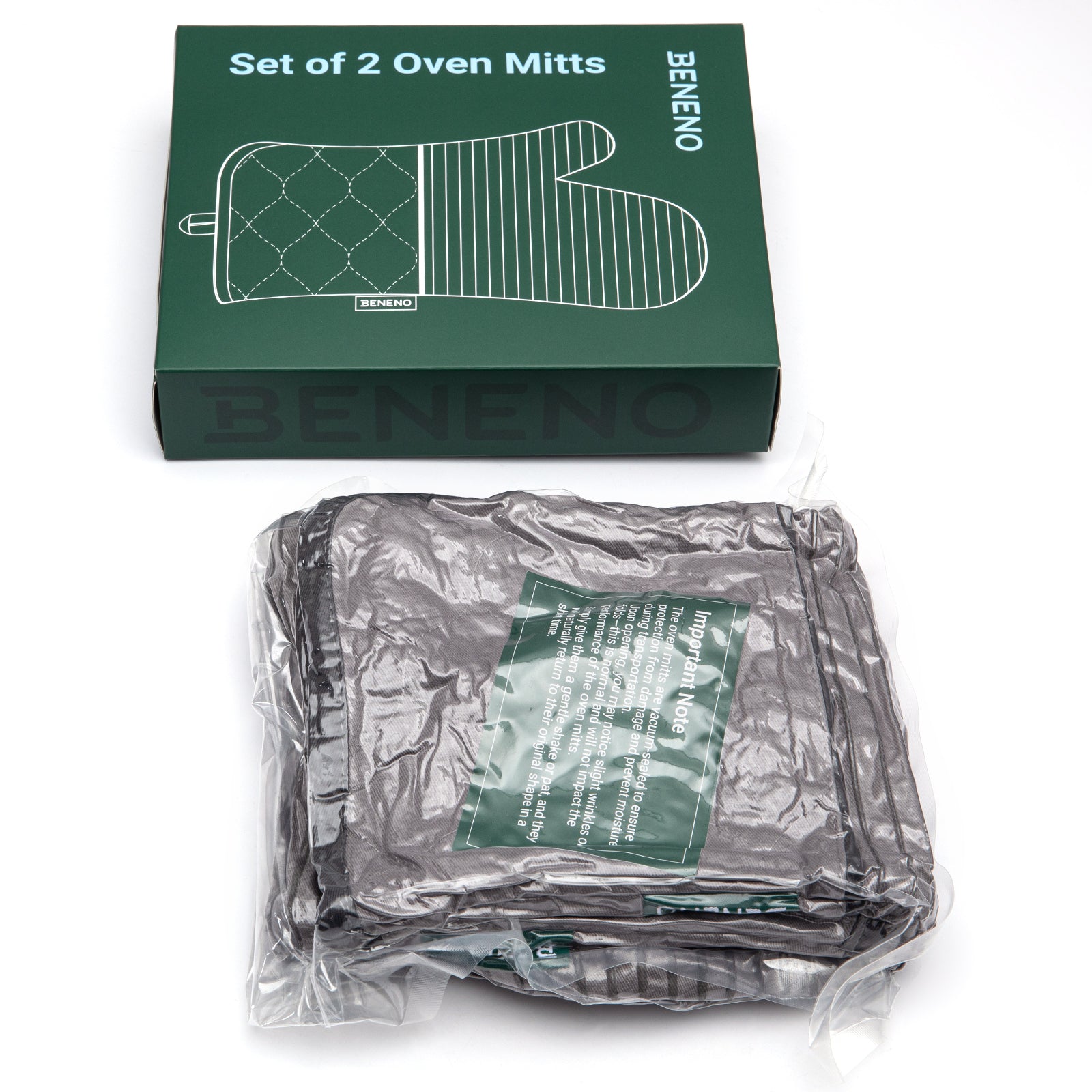 Beneno Cotton Oven Mitts with Silicone Grip – 2pcs