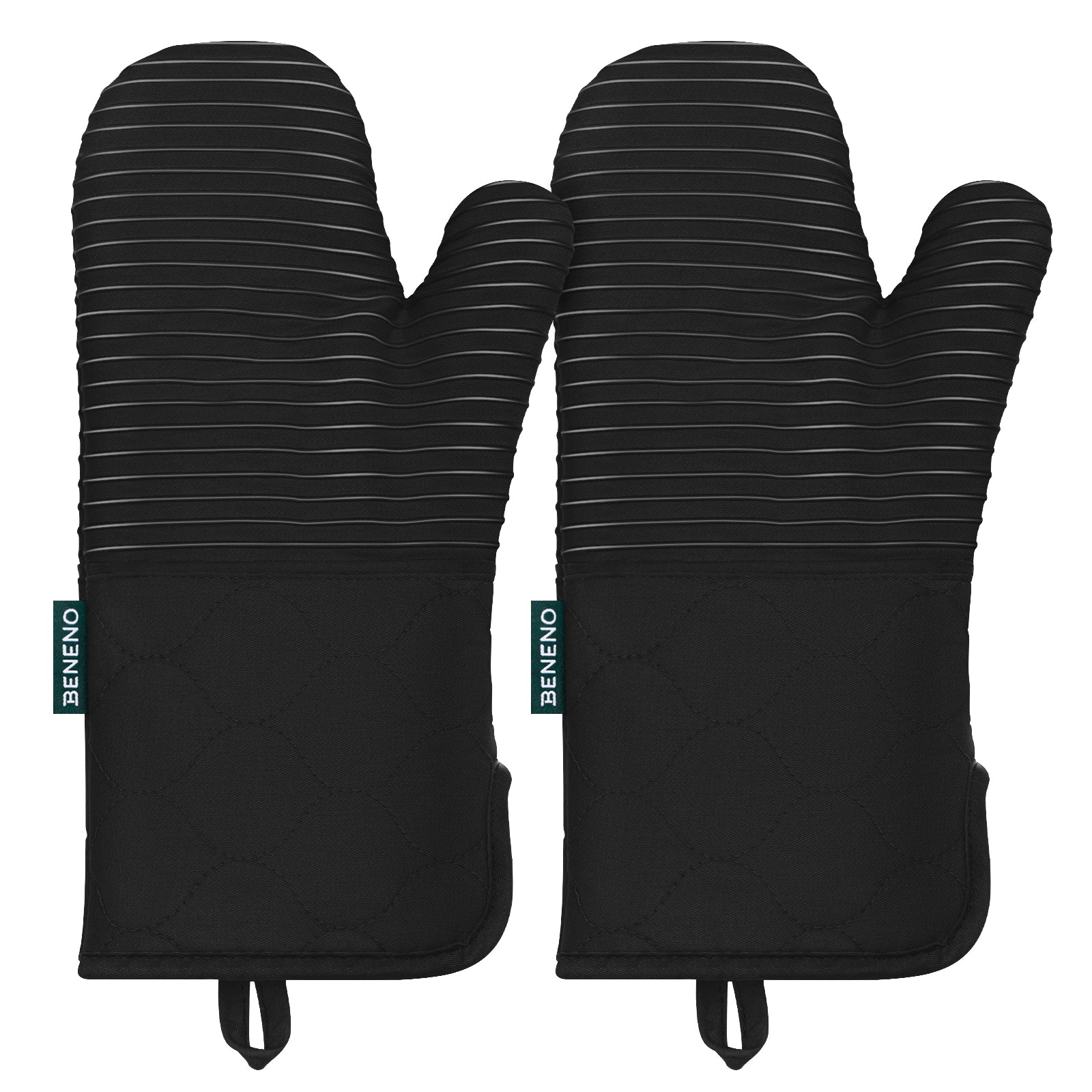 Beneno Cotton Oven Mitts with Silicone Grip – 2pcs