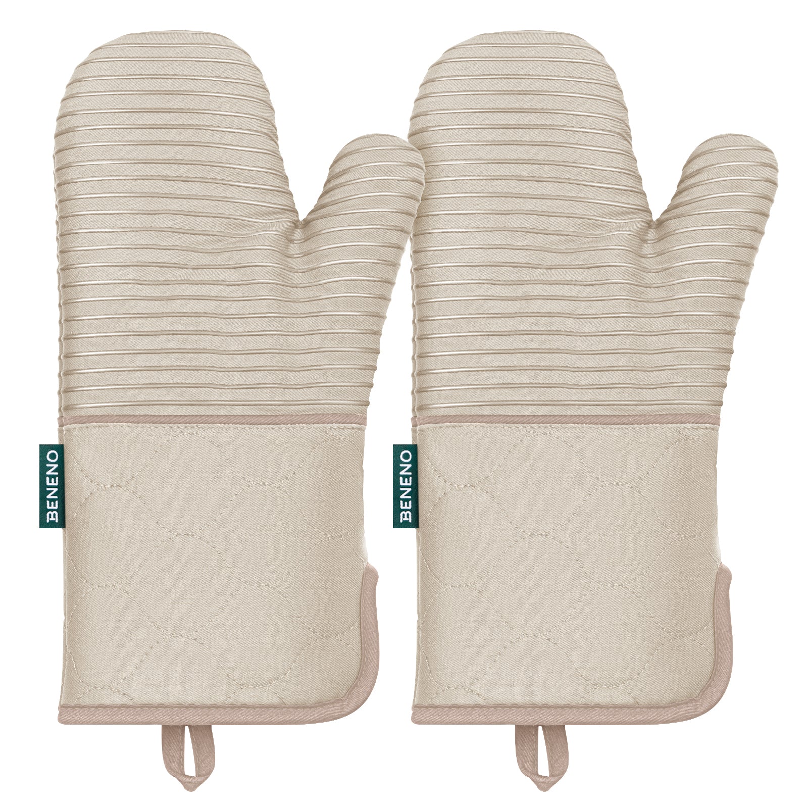 Beneno Cotton Oven Mitts with Silicone Grip – 2pcs