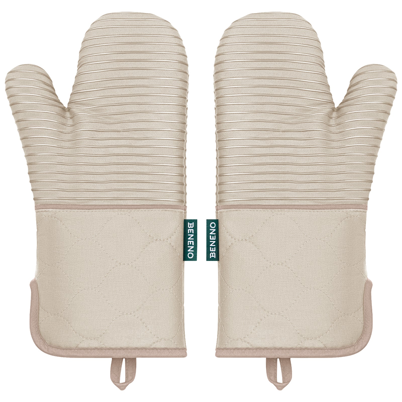 Beneno Cotton Oven Mitts with Silicone Grip – 2pcs