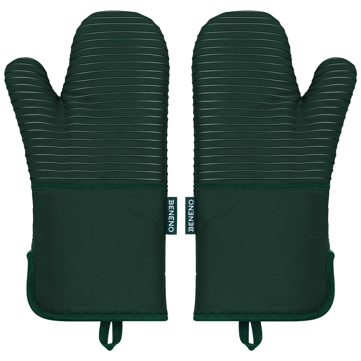 Beneno Cotton Oven Mitts with Silicone Grip – 2pcs, Green