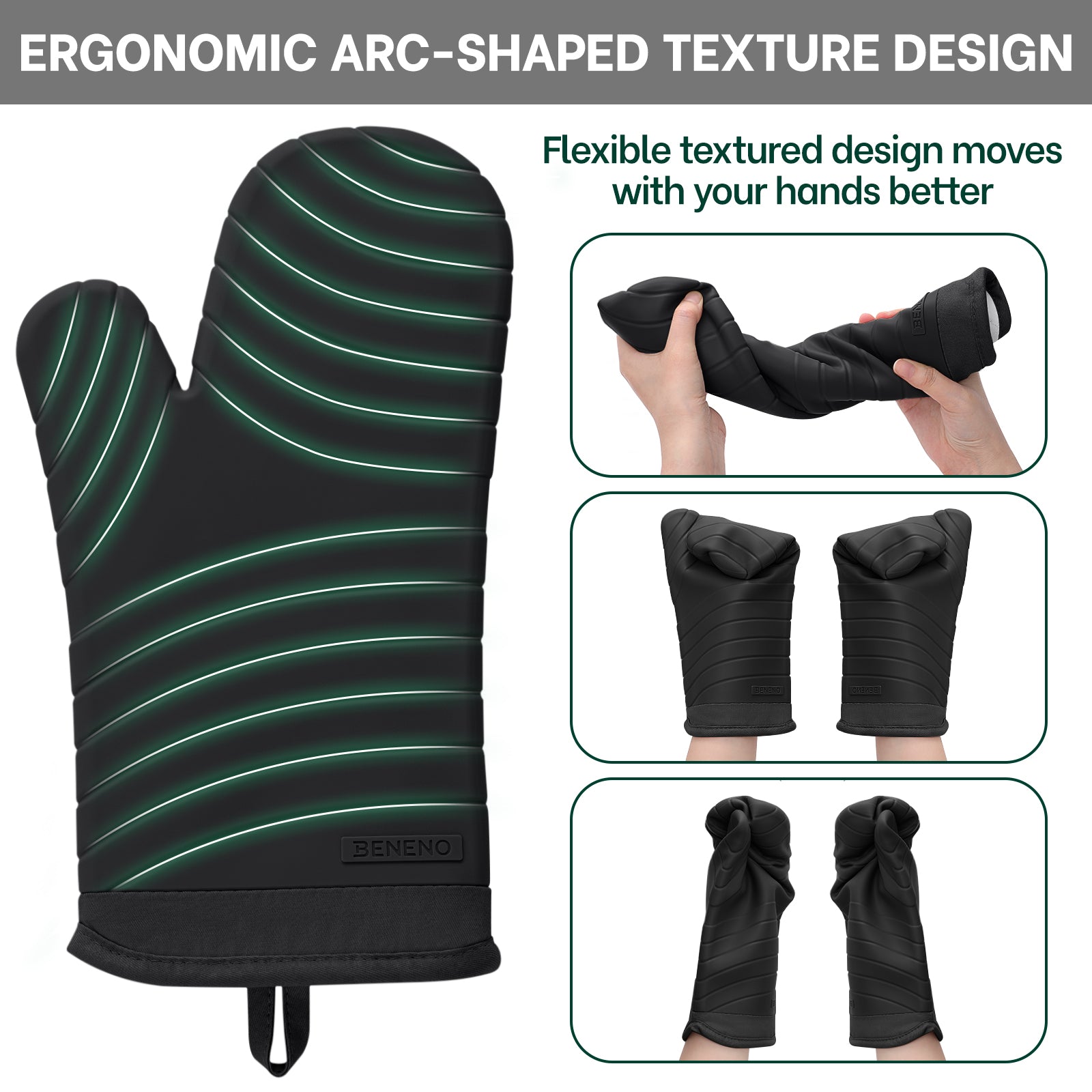Beneno All-Silicone Arc-Shaped Oven Mitts – 2pcs