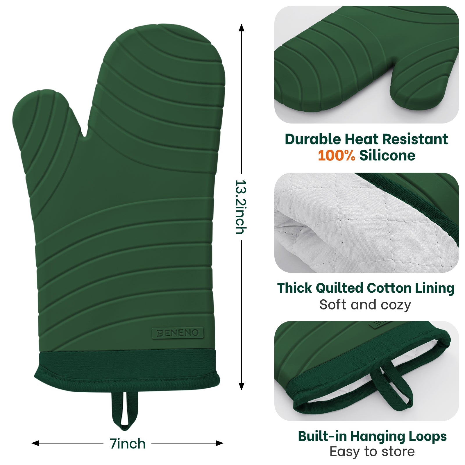 Beneno All-Silicone Arc-Shaped Oven Mitts – 2pcs