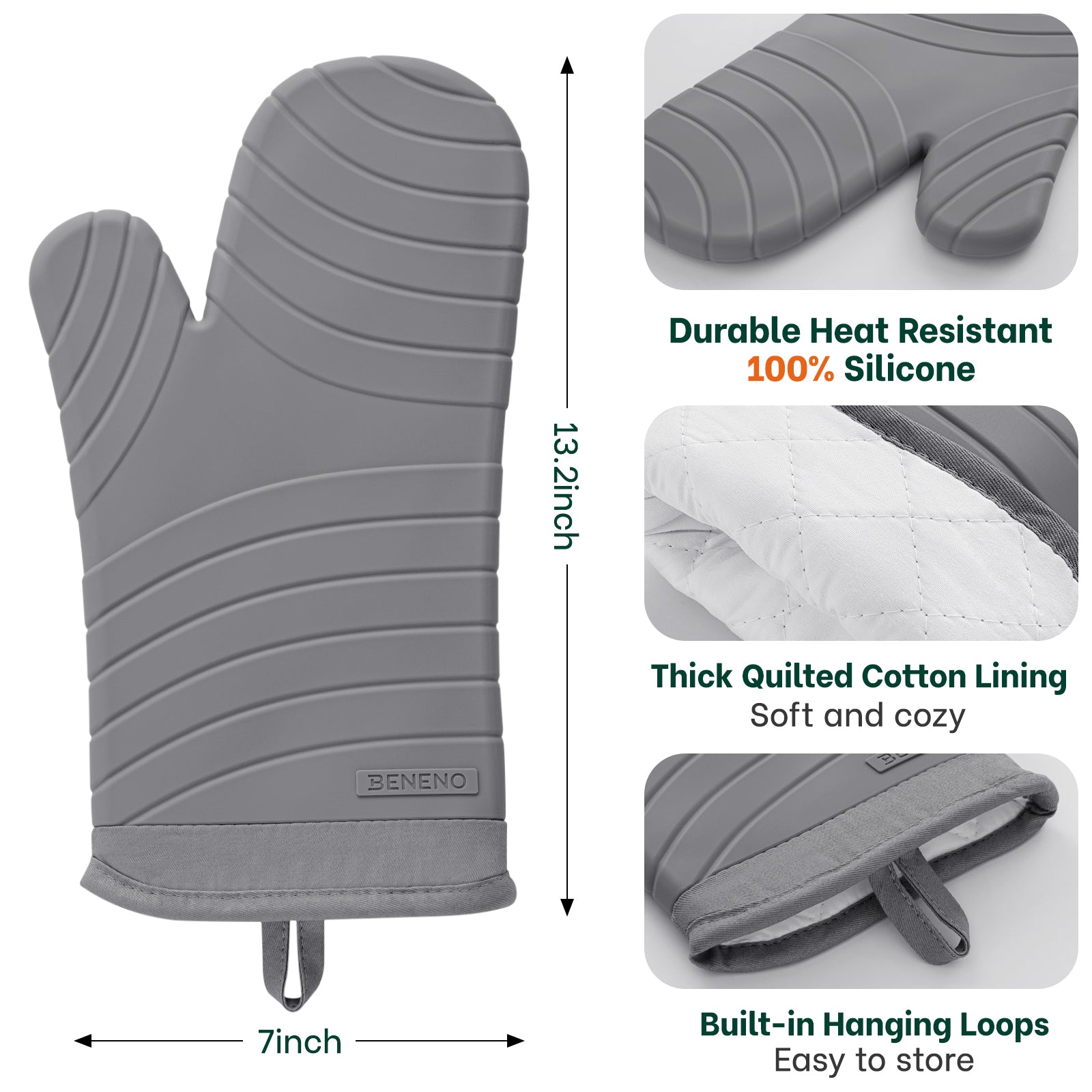Beneno All-Silicone Arc-Shaped Oven Mitts – 2pcs