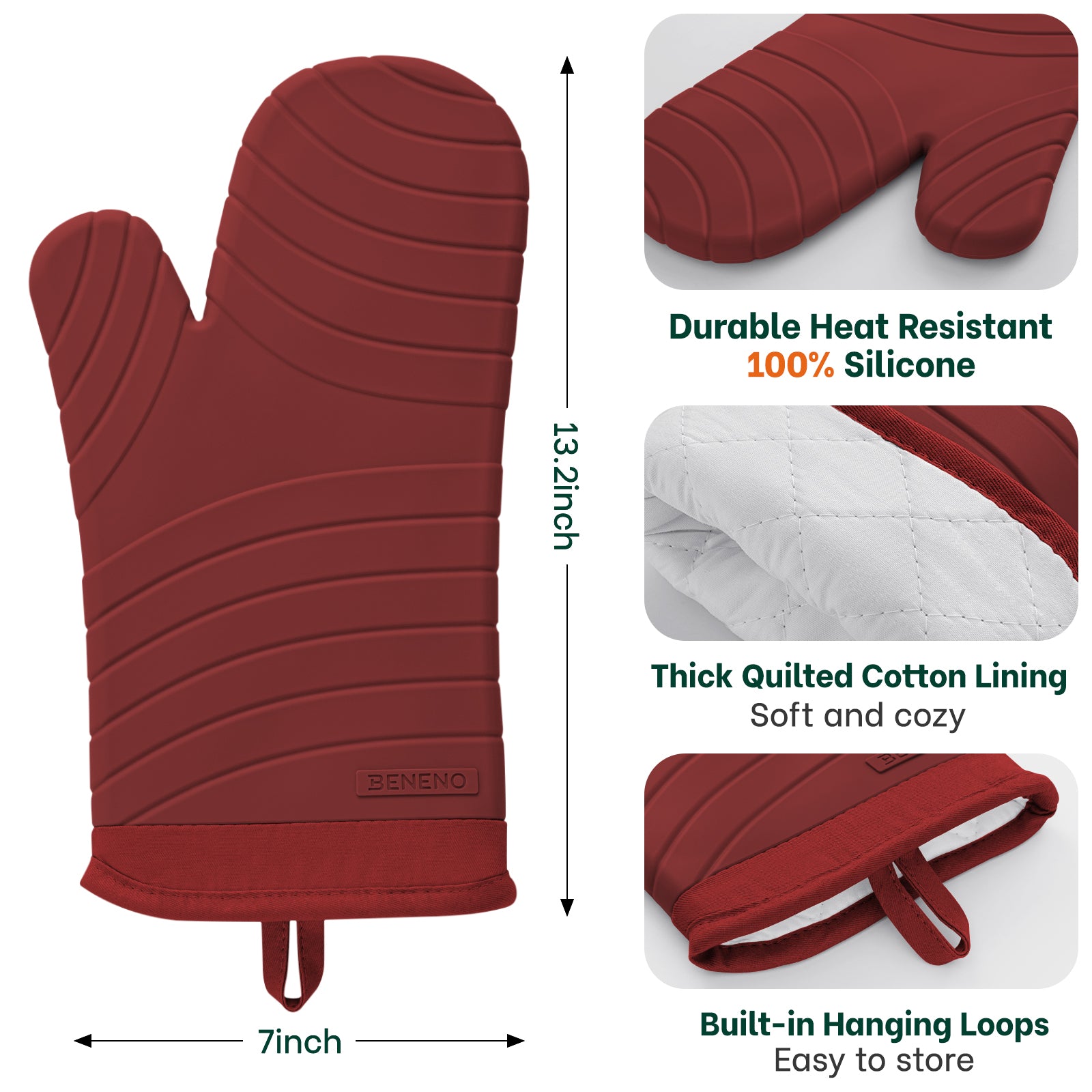 Beneno All-Silicone Arc-Shaped Oven Mitts – 2pcs