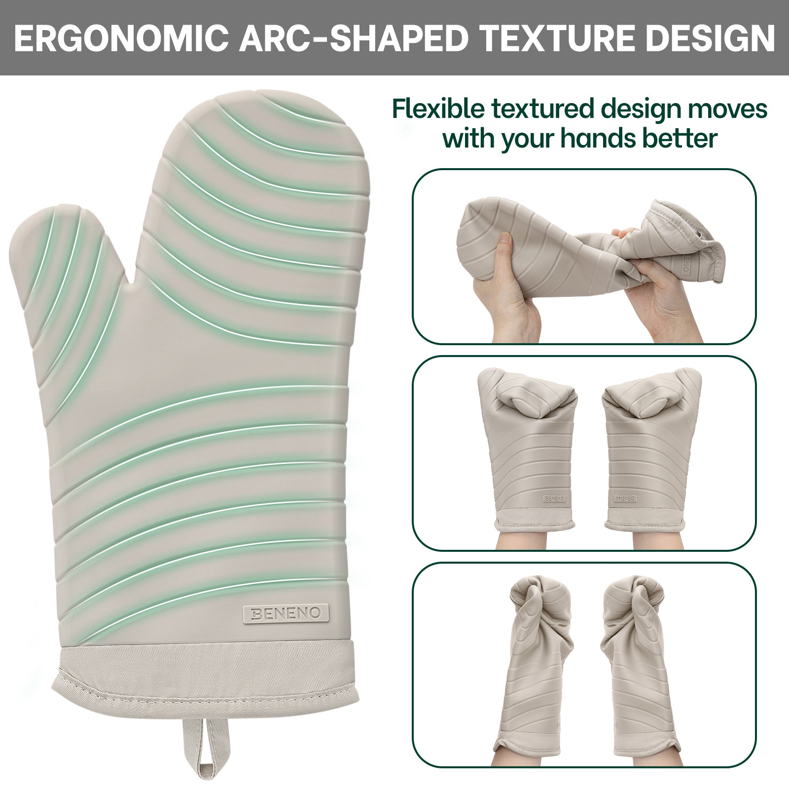 Beneno All-Silicone Arc-Shaped Oven Mitts – 2pcs