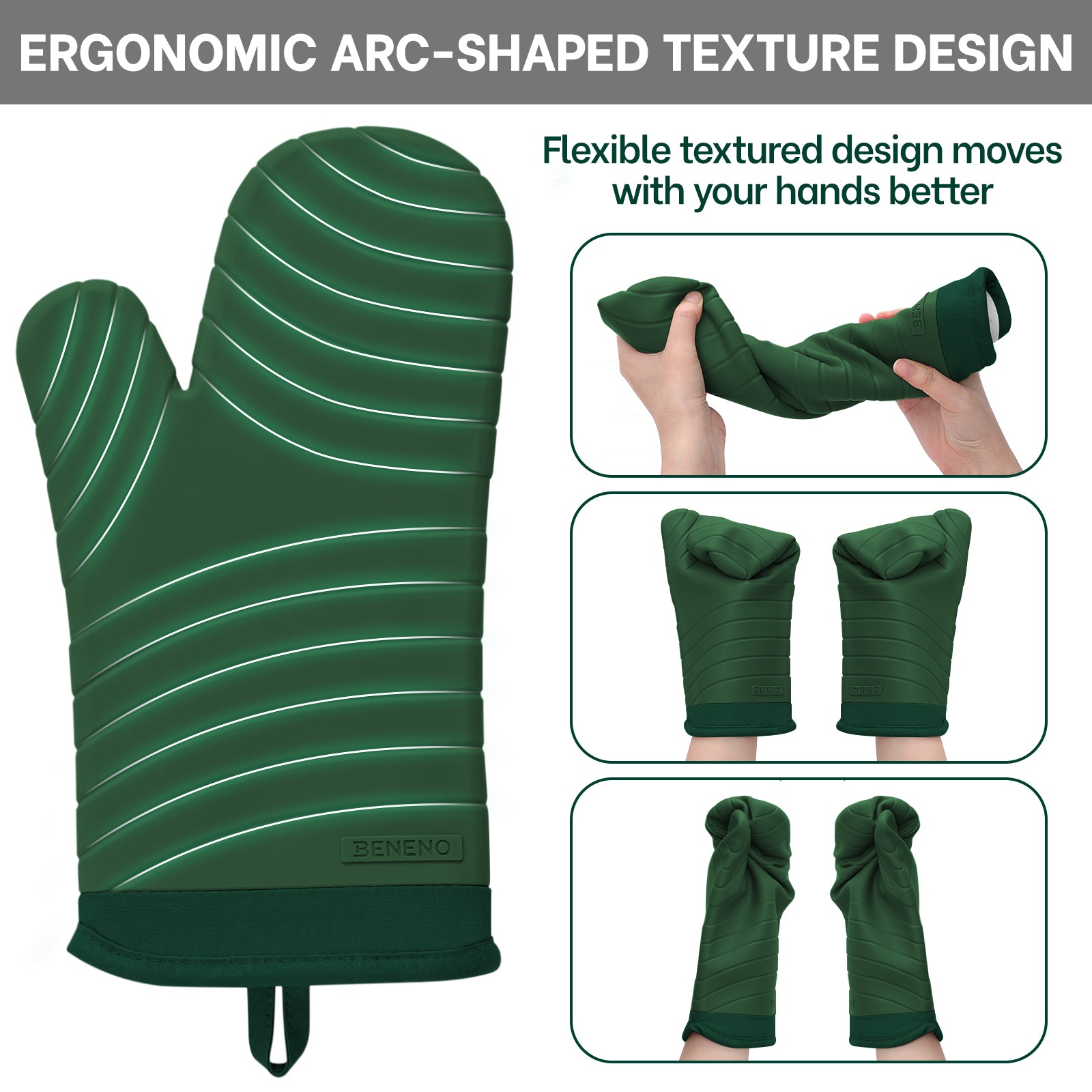 Beneno All-Silicone Arc-Shaped Oven Mitts – 2pcs