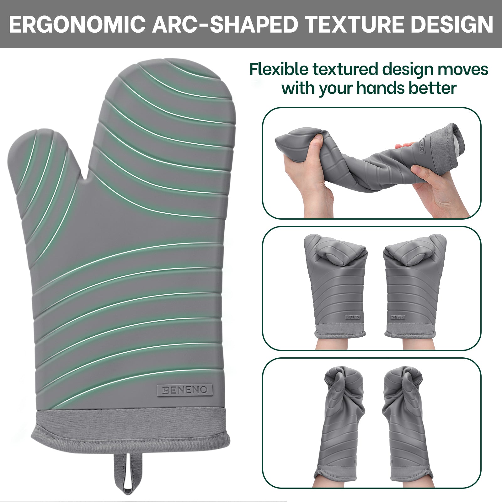 Beneno All-Silicone Arc-Shaped Oven Mitts – 2pcs