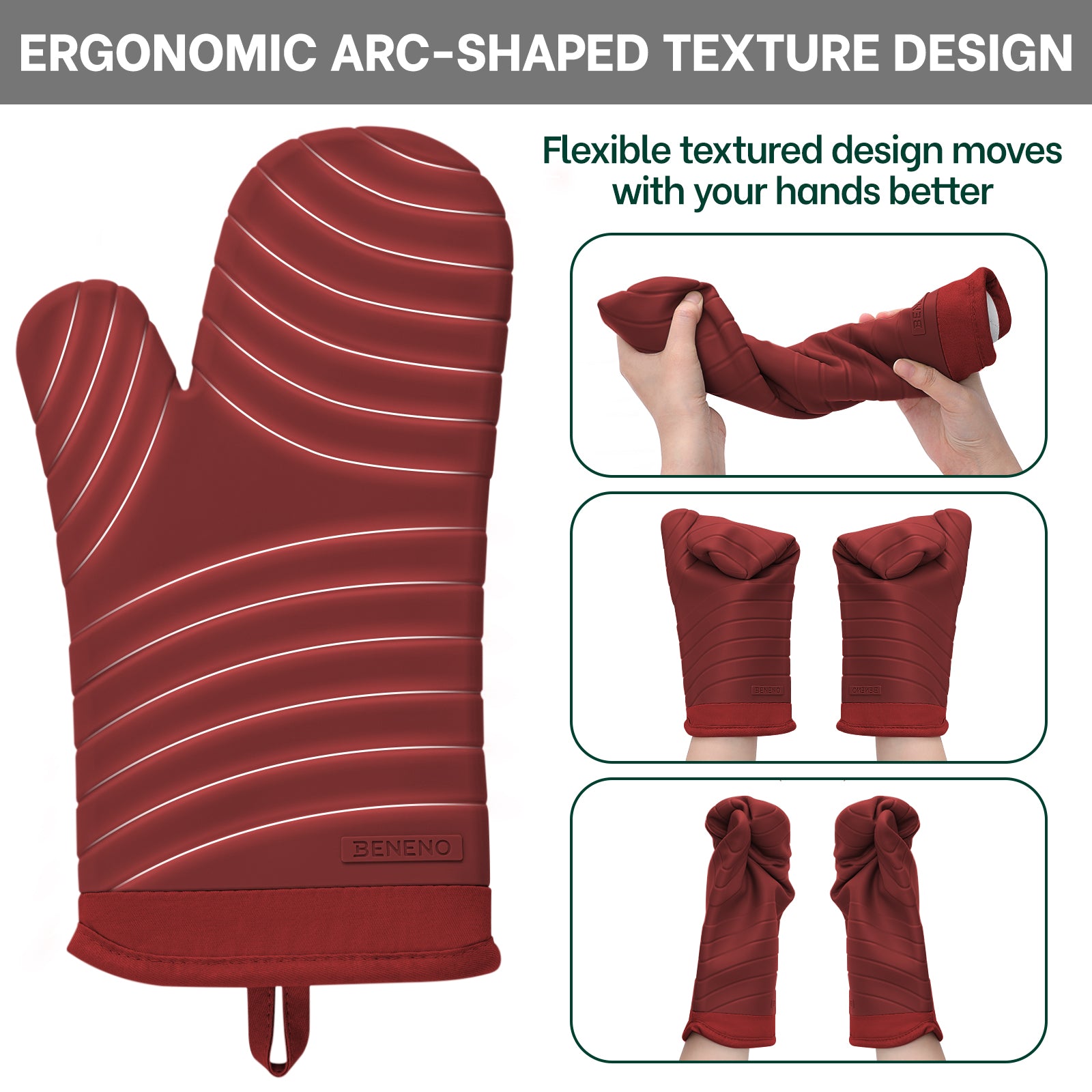 Beneno All-Silicone Arc-Shaped Oven Mitts – 2pcs