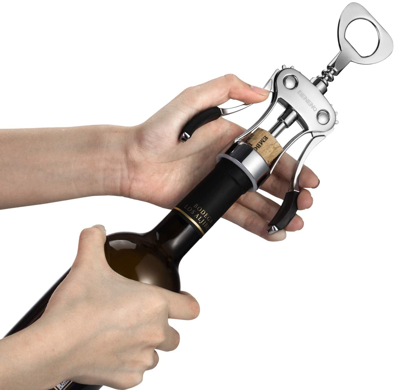 Beneno Wine Opener with Stainless Steel Wine Foil Cutter Silver