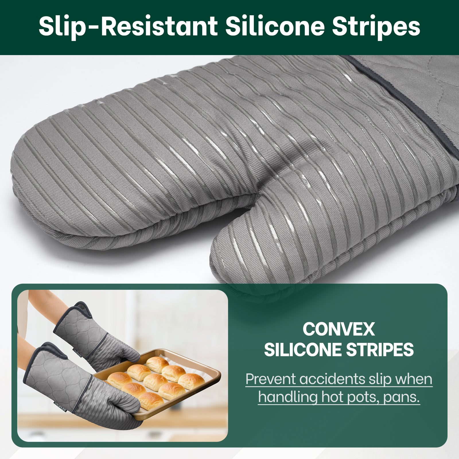 Beneno Cotton Oven Mitts with Silicone Grip – 2pcs