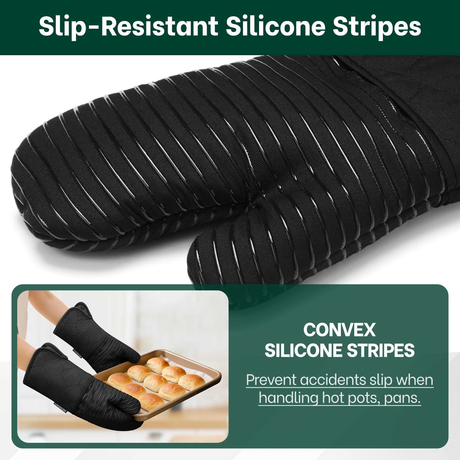 Beneno Cotton Oven Mitts with Silicone Grip – 2pcs