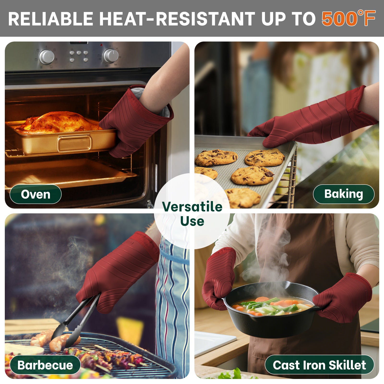 Beneno All-Silicone Arc-Shaped Oven Mitts – 2pcs