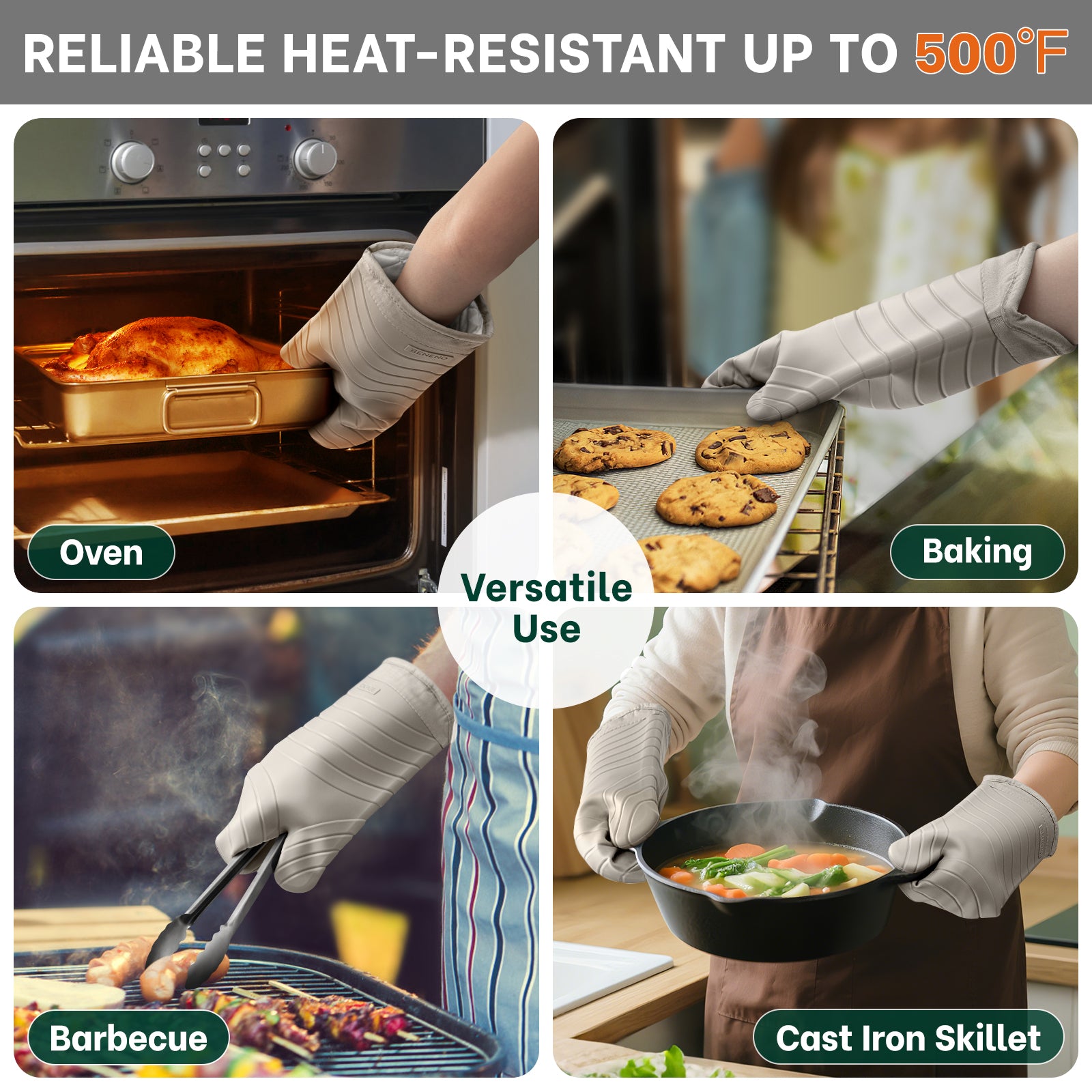 Beneno All-Silicone Arc-Shaped Oven Mitts – 2pcs