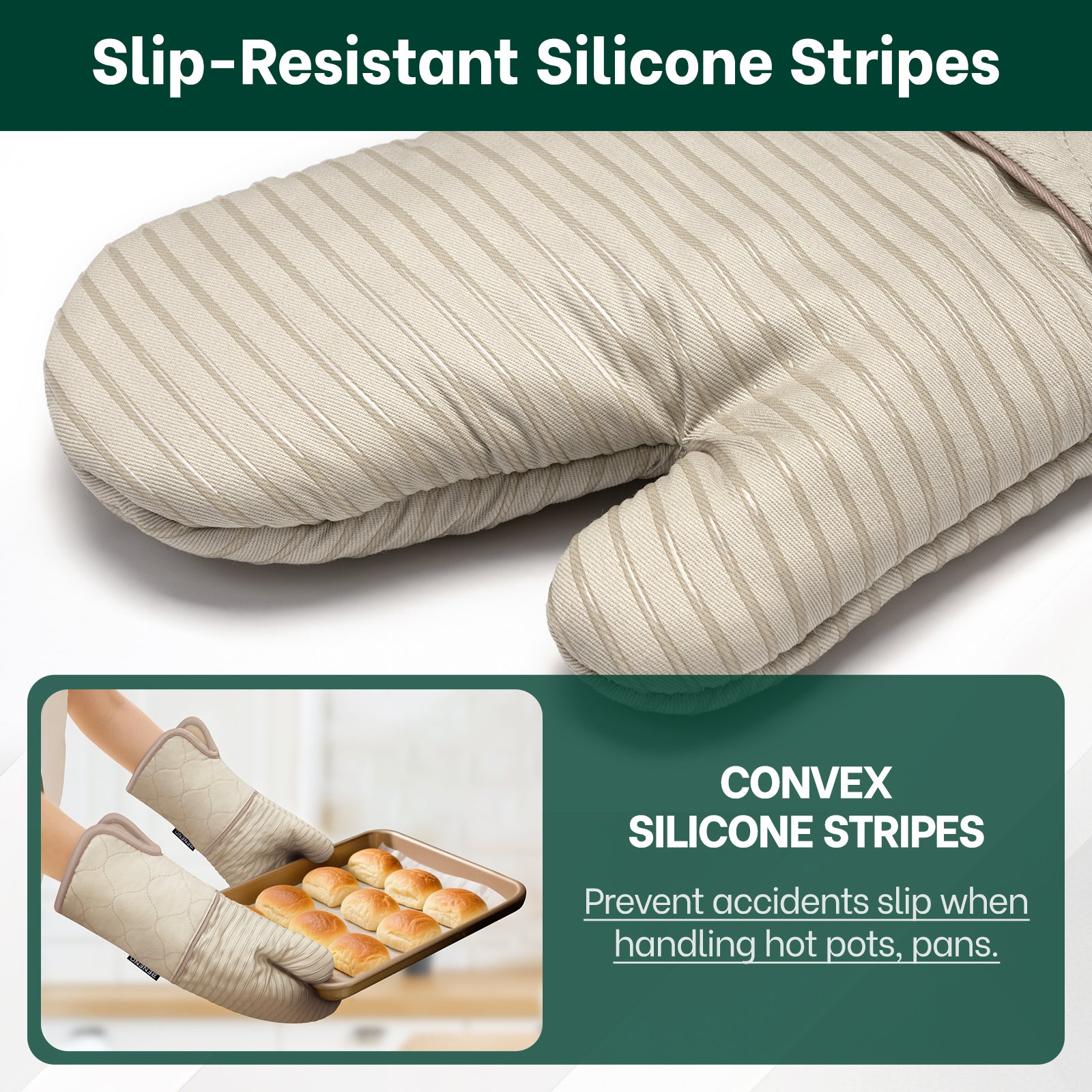 Beneno Cotton Oven Mitts with Silicone Grip – 2pcs