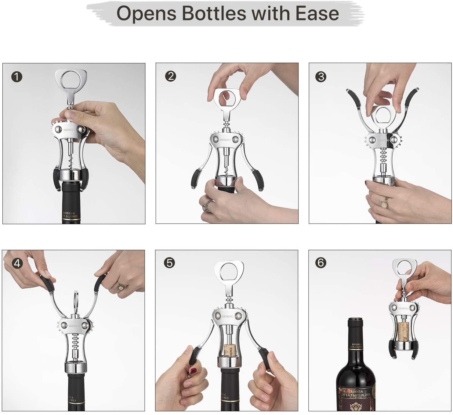 Beneno Wine Opener with Stainless Steel Wine Foil Cutter Silver