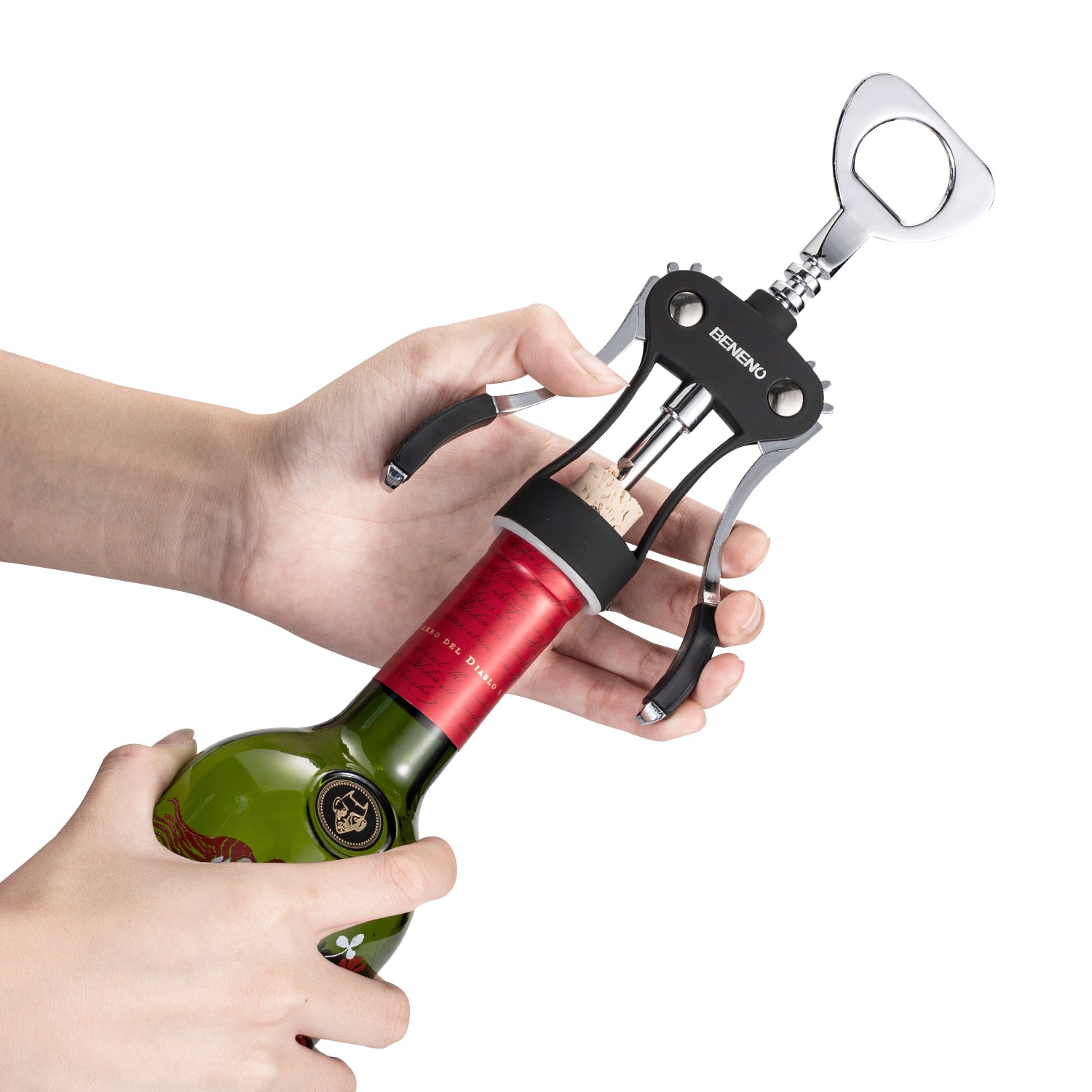 Beneno Wine Opener with Stainless Steel Wine Foil Cutter/Leak Proof Wine Vacuum Stopper