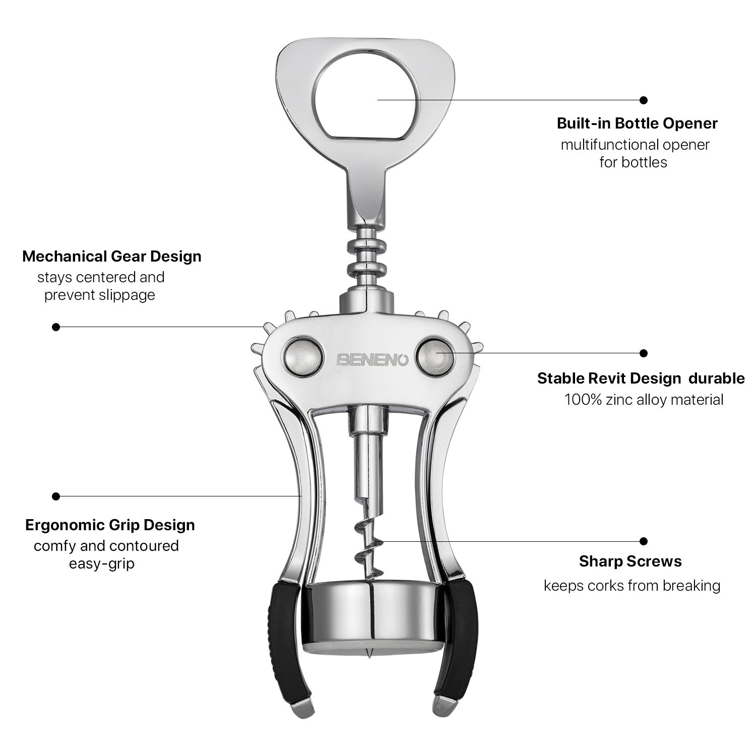 Beneno Premium Quality Wine Opener Silver