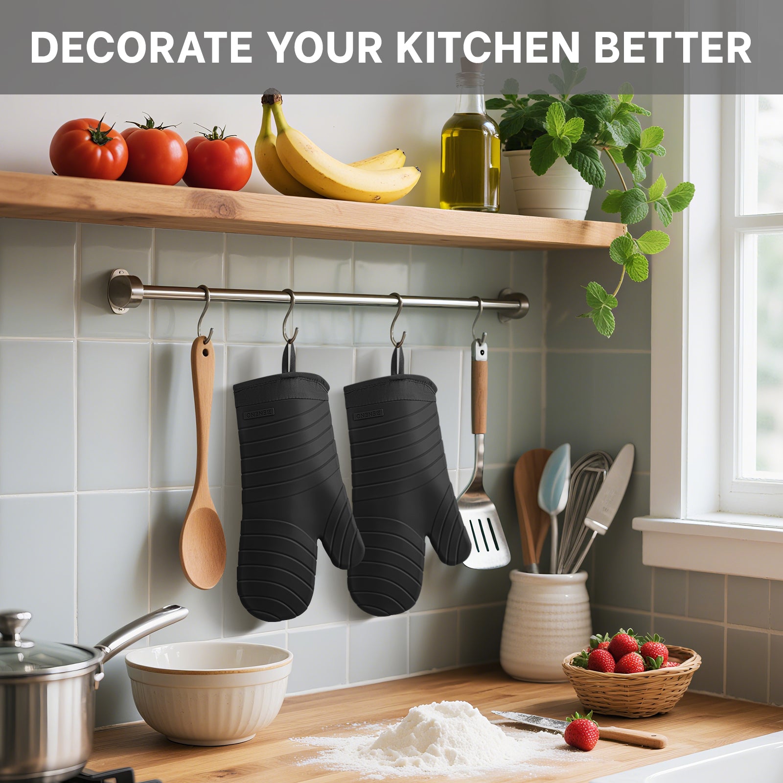 Beneno All-Silicone Arc-Shaped Oven Mitts – 2pcs