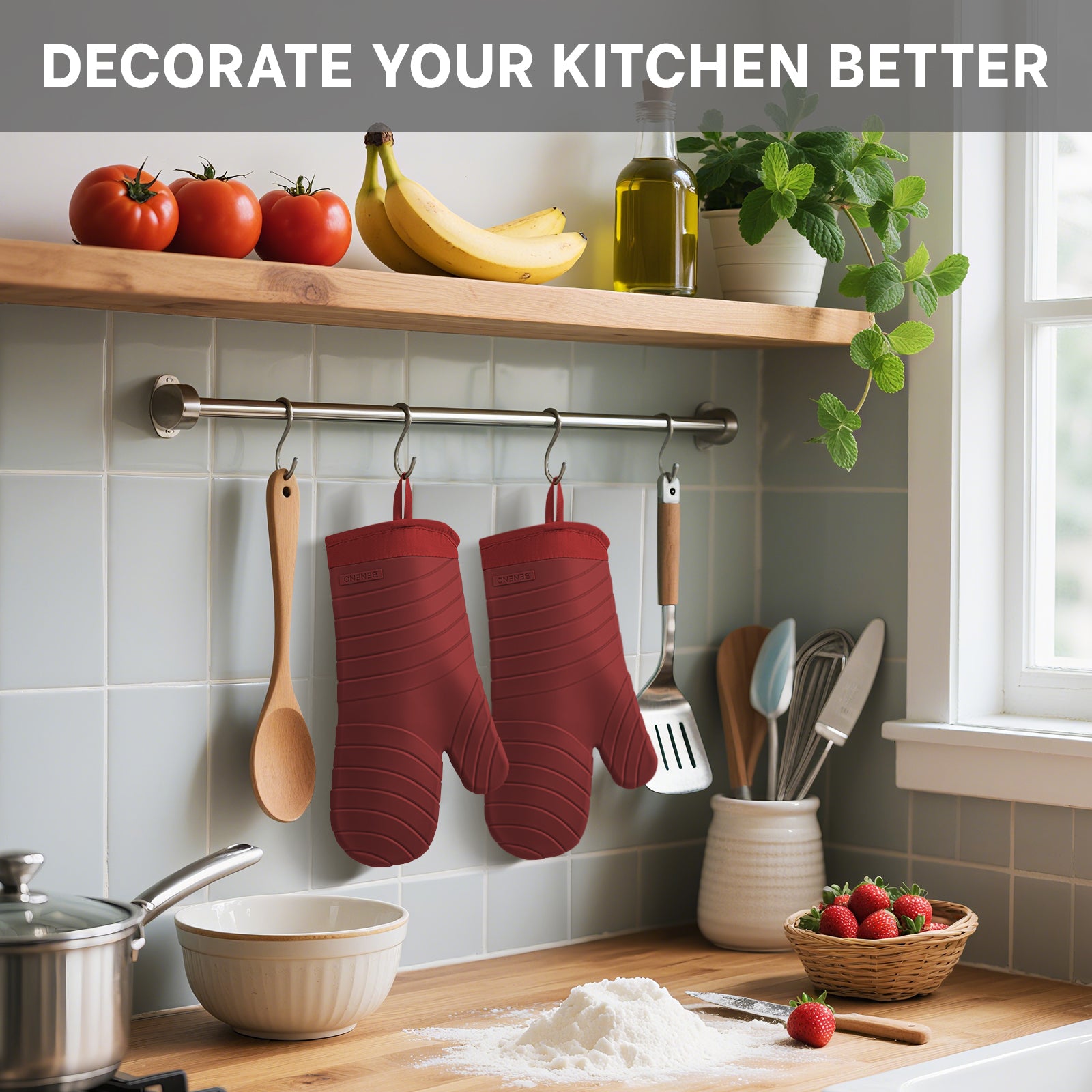 Beneno All-Silicone Arc-Shaped Oven Mitts – 2pcs