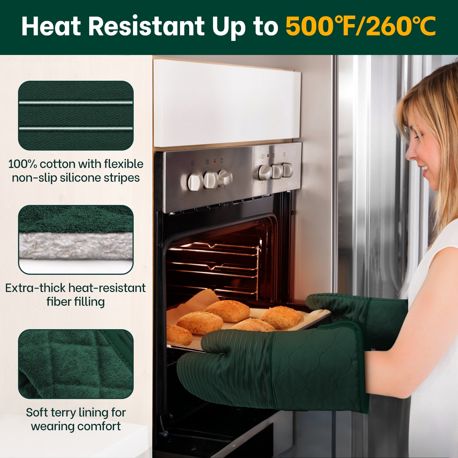 Beneno 2Pcs Oven Mitts Green