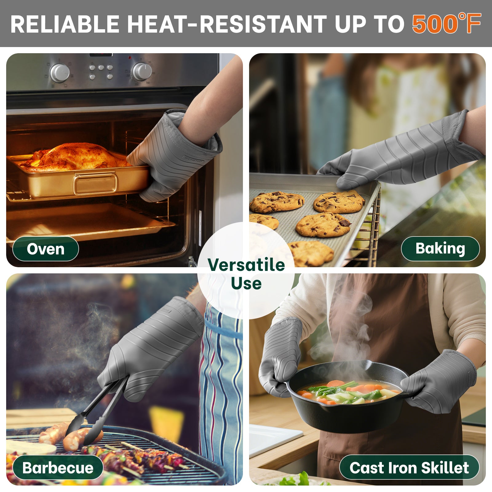 Beneno All-Silicone Arc-Shaped Oven Mitts – 2pcs