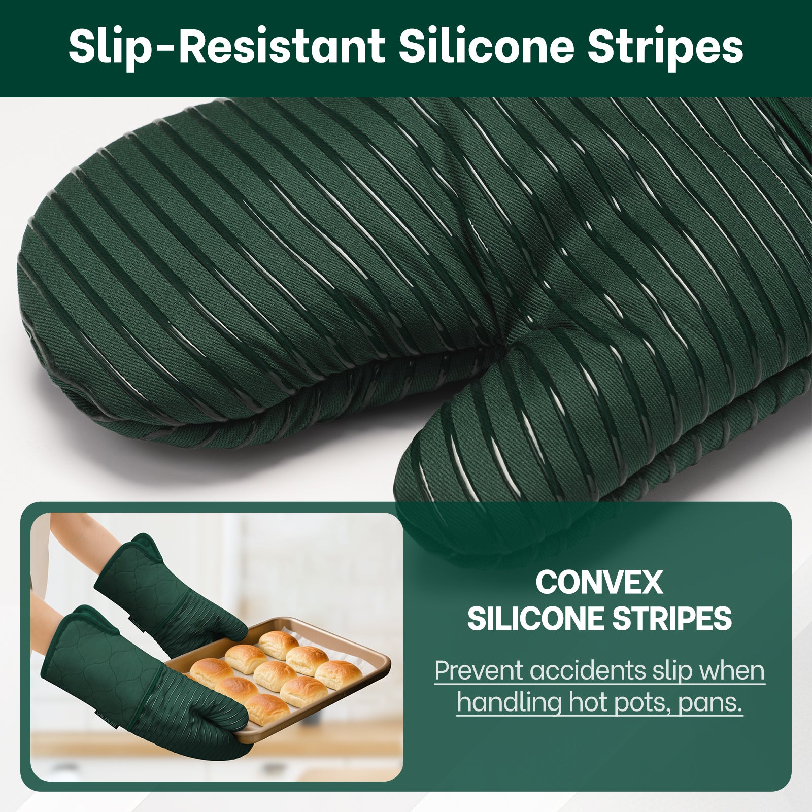 Beneno 2Pcs Oven Mitts Green