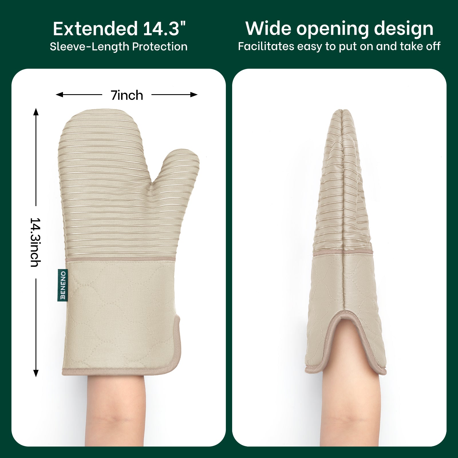 Beneno Cotton Oven Mitts with Silicone Grip – 2pcs