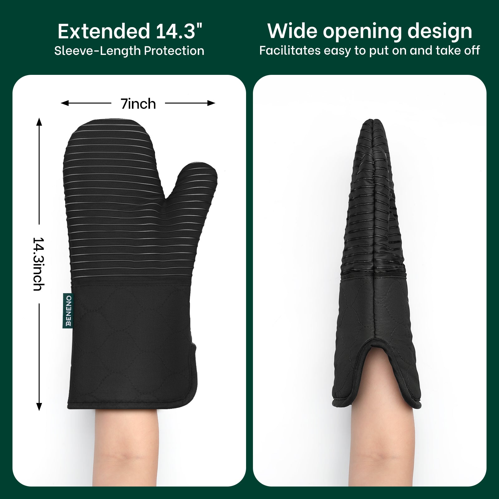 Beneno 2Pcs Oven Mitts Black