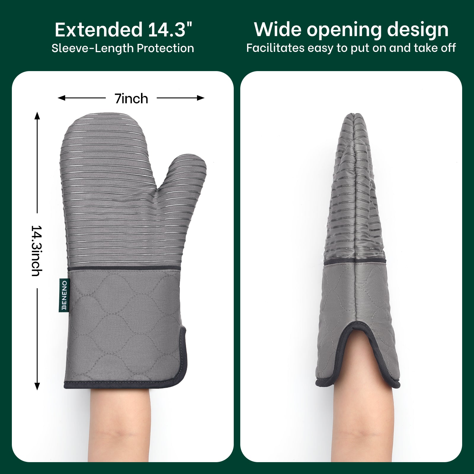 Beneno 2Pcs Oven Mitts Gray