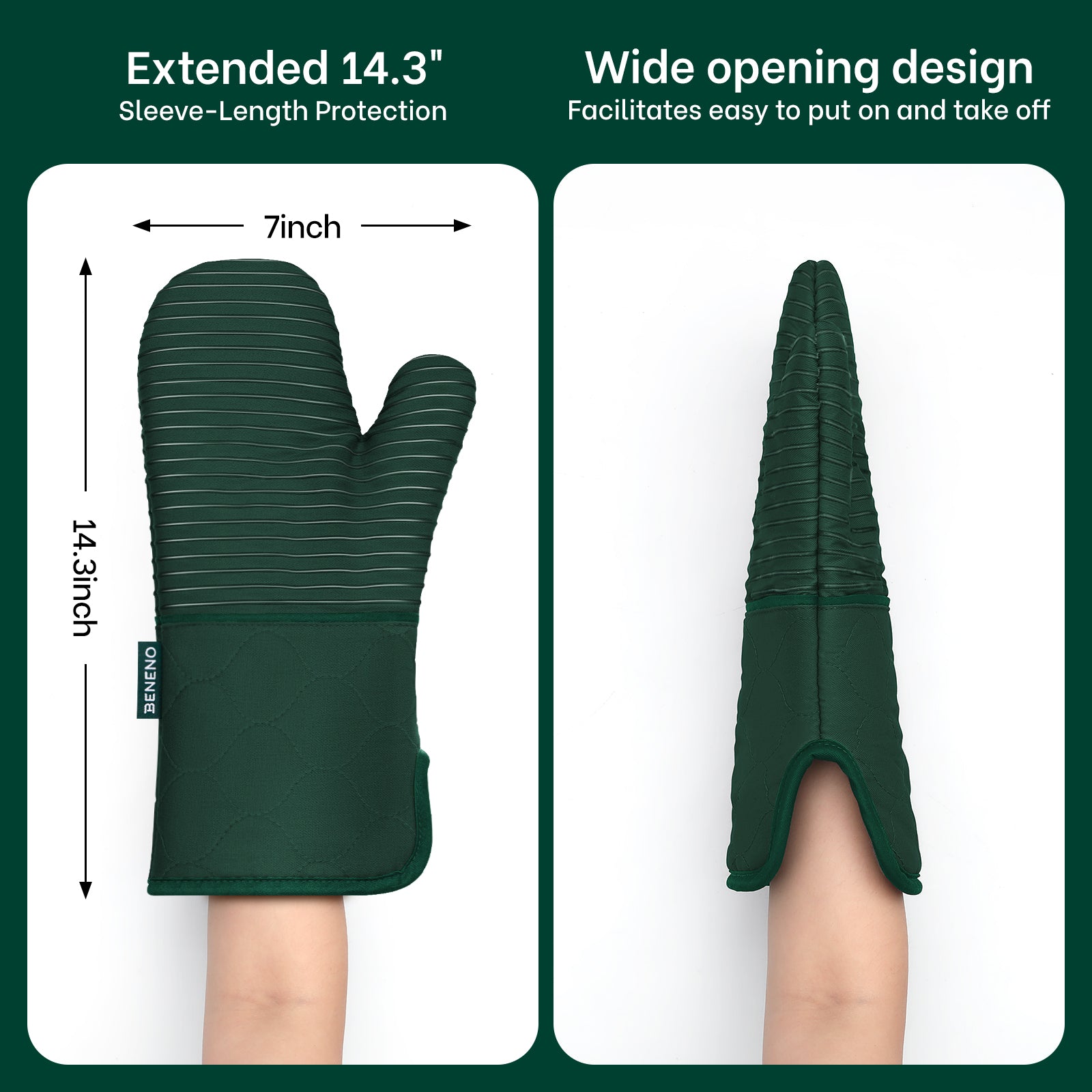 Beneno 2Pcs Oven Mitts Green