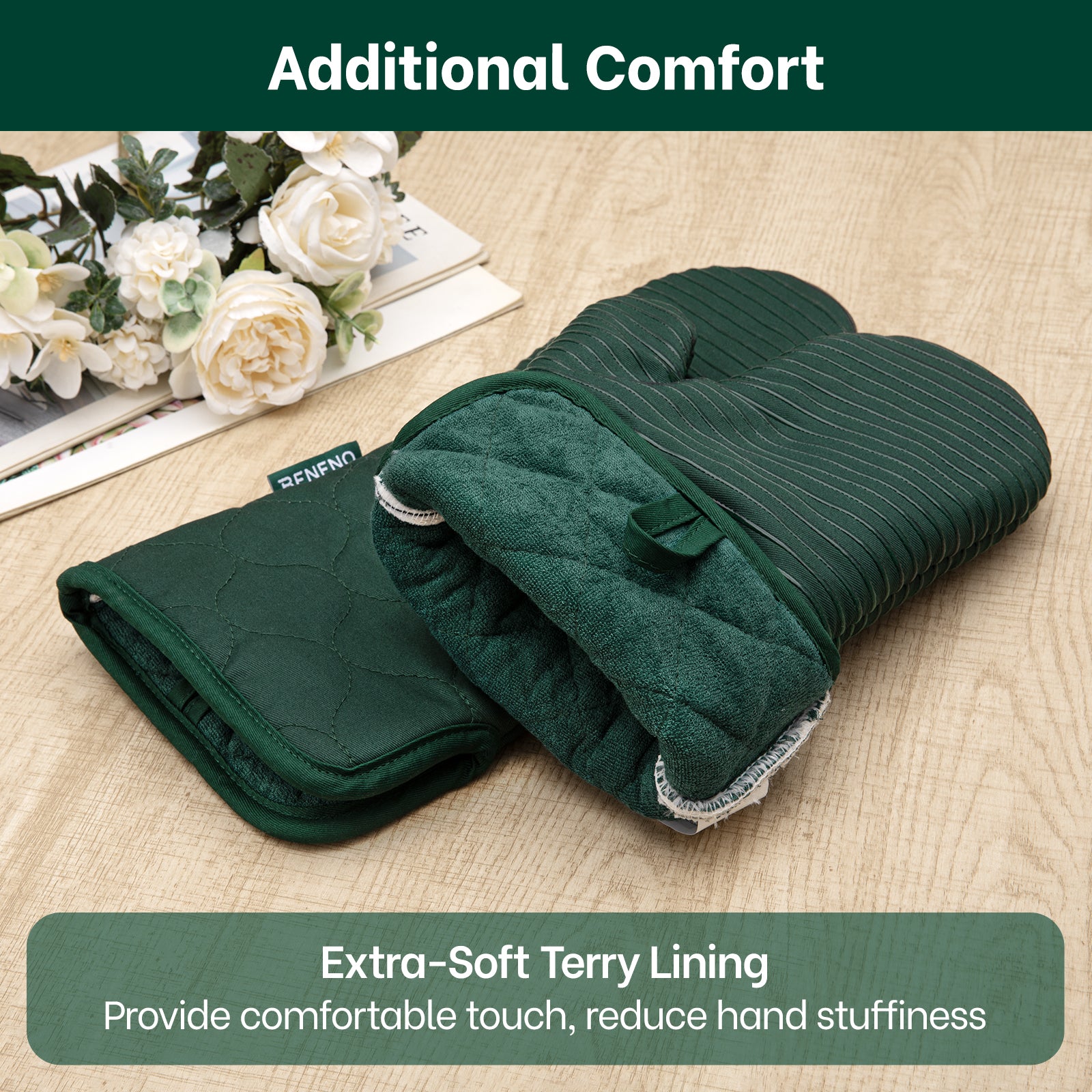 Beneno 2Pcs Oven Mitts Green